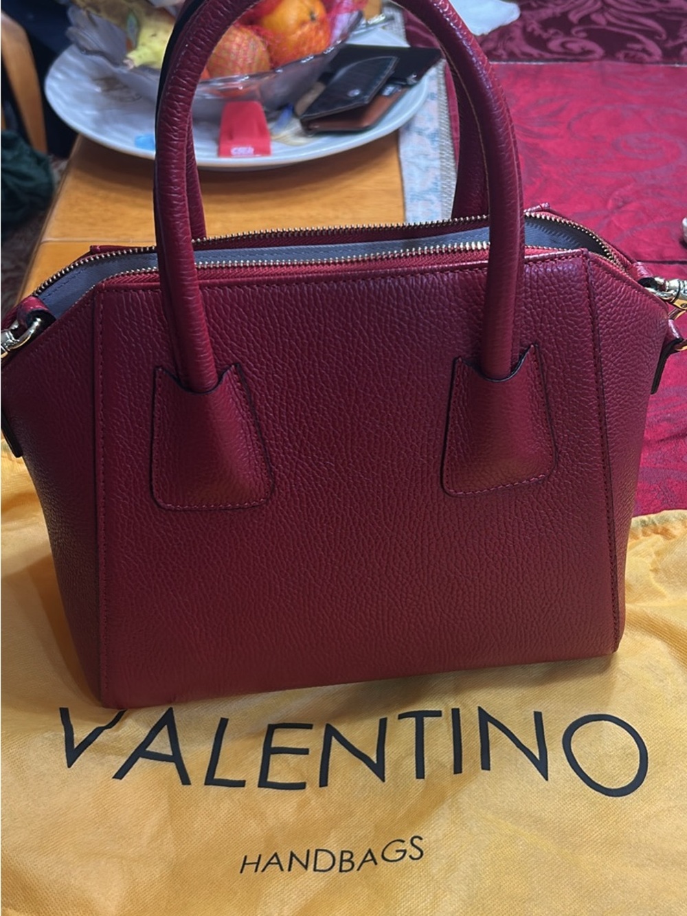 Valentino Deep Burgundy Leather Top-Handle Satchel